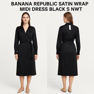 Banana Republic Satin Wrap Midi Dress Black S NWT